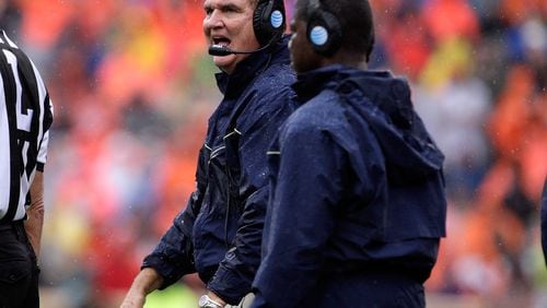 CLEMSON, SC - OCTOBER 10: Head Coach Paul Johnson of the Georgia Tech Yellow Jackets reacts after a play during the game against the Clemson Tigers at Memorial Stadium on October 10, 2015 in Clemson, South Carolina. (Photo by Tyler Smith/Getty Images)