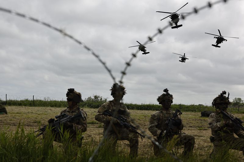 The US Army conducts an air assault demonstration in Carentan-Les-Marais in Normandy, France on Sunday, June 02, 2024, ahead of D-Day 80th anniversary commemorations. (AP Photo/Jeremias Gonzalez)