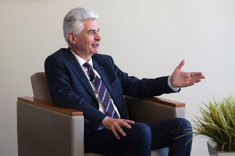 The Church of Jesus Christ of Latter-day Saints Presiding Bishop Gérald Caussé, the church's head of worldwide temple building, looks on during an interview June 21, 2024, in Provo, Utah. (AP Photo/Rick Bowmer)