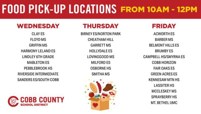 Here is a list of the 29 pantry sites that will open this week at Cobb County schools.