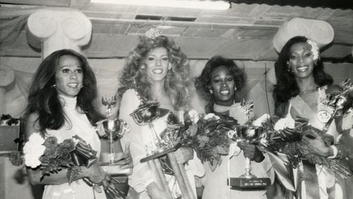 From left, Miss Gay Atlanta winners Taisha Wallace, Rachel Wells, Hot Chocolate and Lisa King pose at Miss Gay Georgia 1977.
Photo: Courtesy of Billy Jones Collection, Kenan Research Center at Atlanta History Center