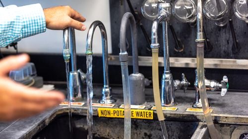 This file photo shows sampling points for testing drinking water at a drinking water production plant in metro Atlanta on Wednesday, September 6, 2023. Water systems across the country are facing costly upgrades to remove toxic 'forever chemicals.' (Arvin Temkar / arvin.temkar@ajc.com)