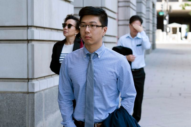 Montgomery County police officer Justin Lee arrives to the U.S. Federal Courthouse in Washington, Friday, Aug. 23, 2024. (AP Photo/Jose Luis Magana)