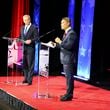 U.S. Sen. Tim Kaine of Virginia , left, debates Republican challenger Hung Cao at Norfolk State University in Norfolk, Va., on Wednesday Oct. 2, 2024. (Nextstar/WAVY-TV via AP, Pool)