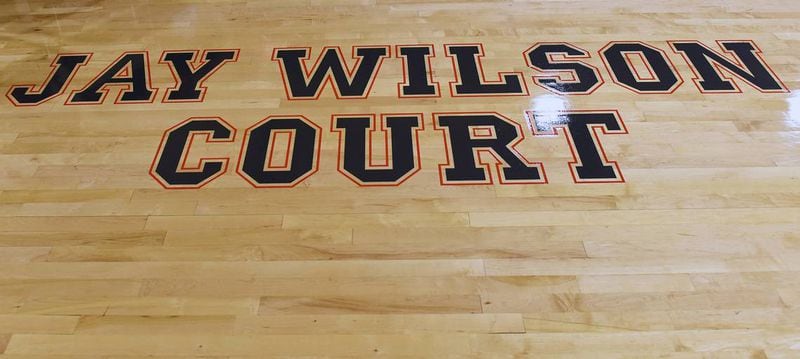 The school gymnasium’s court at Veterans Memorial Middle School in Columbus, Georgia was named in honor of Coach Jay Wilson during a dedication ceremony on Jan. 24. (Photo Courtesy of Darrell Roaden)