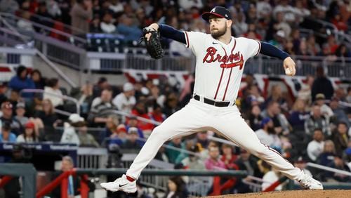 Braves relief pitcher Lucas Luetge (63) delivers during the fifth inning against San Diego Padres batter at Truist Park on Sunday, April 9, 2023.
Miguel Martinez /miguel.martinezjimenez@ajc.com