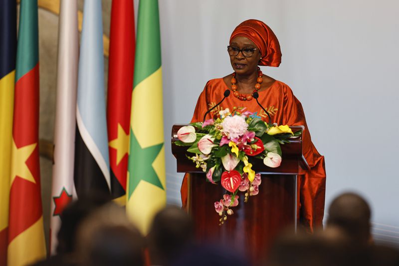 Senegal's Foreign Minister Yassine Fall delivers a speech at the ministerial conference of the 2024 Summit of the Forum on China-Africa Cooperation (FOCAC) in Beijing, Tuesday, Sept. 3, 2024. (Tingshu Wang/Pool Photo via AP)