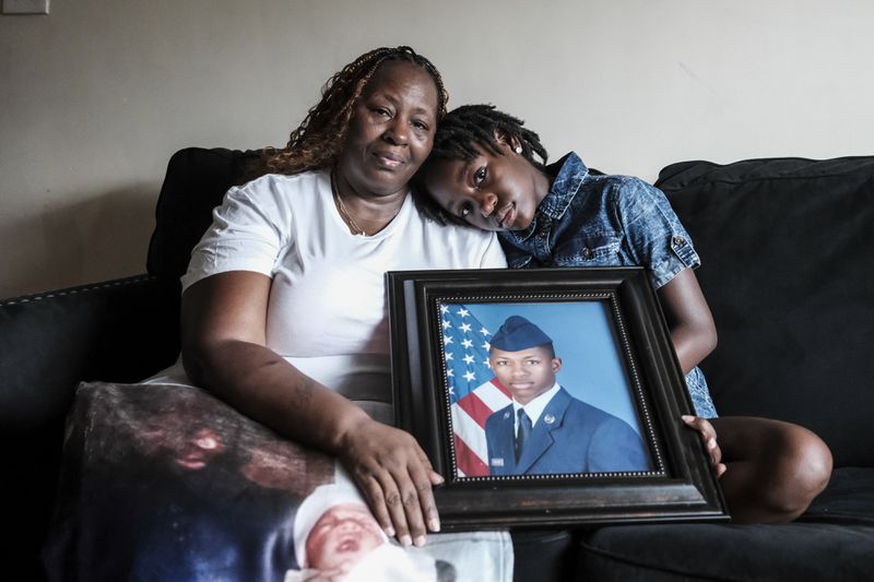 Chantimekki Fortson and daughter Harmoni Fortson sits for a portrait in Atlanta, GA on May 16, 2024. Fortson was killed by a Florida sheriff deputy on May 3 after answering his door while holding a gun. (Photo by Michael A. McCoy)
