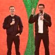 Global Citizen co-founder Hugh Evans, left, and Hugh Jackman speak during the Global Citizen Festival on Saturday, Sept. 28, 2024, at Central Park in New York. (Photo by Evan Agostini/Invision/AP)