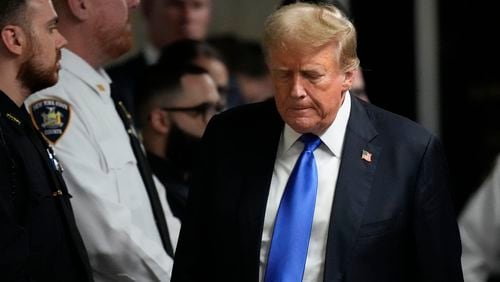Former president Donald Trump prepares to make comments to the media on may 30 after being found guilty on 34 felony counts of falsifying business records in the first degree at Manhattan Criminal Court in New York. (Seth Wenig/AP)
