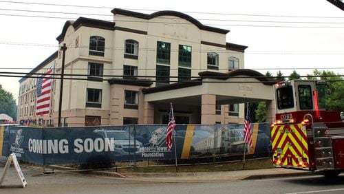 Views of the former Wingate by Wyndham hotel that will be renovated by Tunnel to Towers Foundation into a "veterans village," supportive housing for veterans facing homelessness, as seen on Friday, May 17, 2024, in Austell, Georgia. (Taylor Croft/taylor.croft@ajc.com)
