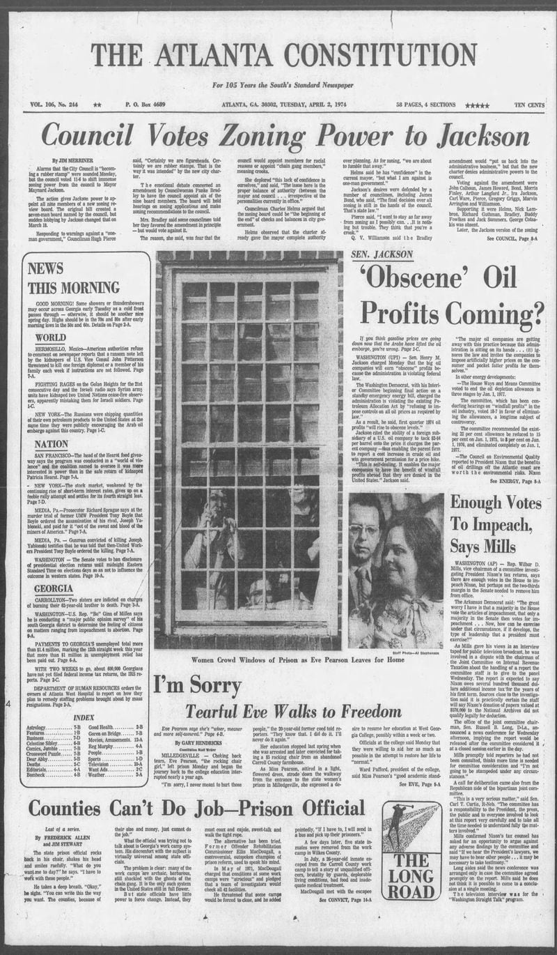 The Atlanta Constitution front page April 2, 1974.