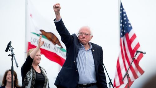 Democratic presidential candidate Sen. Bernie Sanders, I-Vt., and his wife Jane Sanders arrive at a campaign rally on Monday, June 6, 2016, in San Francisco. (AP Photo/Noah Berger)