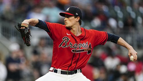 Atlanta Braves starting pitcher Max Fried works against the Baltimore Orioles in the first inning of a baseball game Friday, May 5, 2023, in Atlanta. (AP Photo/John Bazemore)