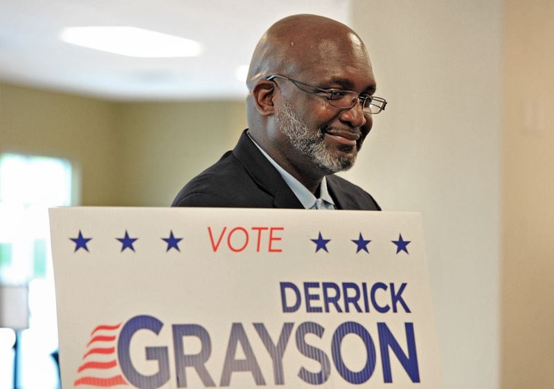 Republican Derrick Grayson is shown in Decatur during his 2014 U.S. Senate campaign. (AJC/Hyosub Shin)