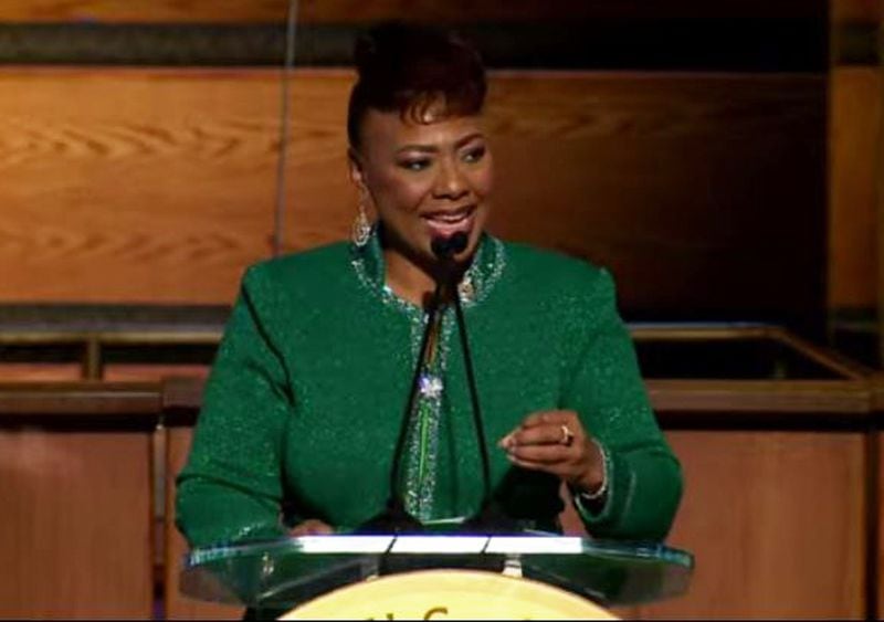 The Rev. Bernice King, the daughter of the civil rights icon, speaks at at the Martin Luther King Jr. Beloved Community Commemorative Service at the church on Monday, Jan. 17, 2022. The event was invitation-only and virtual amid the ongoing pandemic. (Photo: King Center livestream)