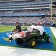 Kansas City Chiefs wide receiver Rashee Rice is taken off the field on a cart after being injured during the first half of an NFL football game against the Los Angeles Chargers Sunday, Sept. 29, 2024, in Inglewood, Calif. (AP Photo/Ashley Landis)