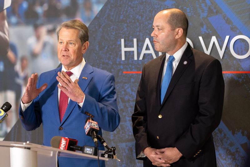 Gov. Brian Kemp, left, no longer practices a hands-off policy concerning Donald Trump, recently blasting the former president in a social media post. Kemp and his allies fear Trump’s “sour grapes” over the 2020 election will doom the party’s chances in Georgia in 2024. (Arvin Temkar / arvin.temkar@ajc.com)