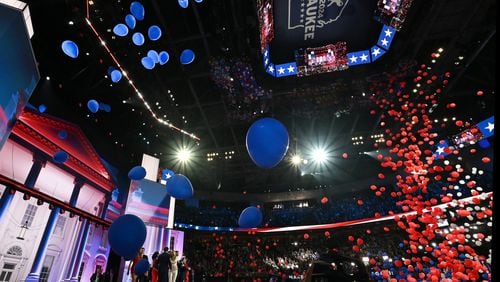 Balloons fall on the crowd after Republican presidential candidate Donald Trump delivered his speech accepting the party's nomination on the final day of 2024 Republican National Convention. Georgia GOP Chairman Josh McKoon said on the "Politically Georgia" podcast that Trump’s speech bolstered party confidence and presented issues voters care about most. (Hyosub Shin / AJC)