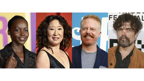 This combination of photos show, from left, Lupita Nyong’o, Sandra Oh, Jesse Tyler Ferguson and Peter Dinklage, who will help reopen the newly revitalized Delacorte Theater in Central Park in a free production of “Twelfth Night.” (AP Photo)