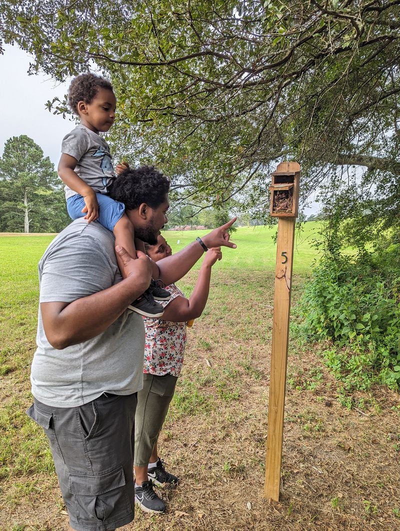 A family looks at a bluebird nest at Big Haynes Creek Nature Center in Conyers. 
(Courtesy of Big Haynes Creek Nature Center)