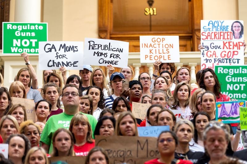 Gun control supporters rallied at a press conference called by Democratic lawmakers in May 2023, when lawmakers urged Gov. Brian Kemp to call a special legislative session on gun violence. (Arvin Temkar / arvin.temkar@ajc.com)