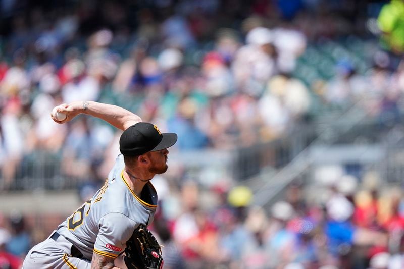 Pittsburgh Pirates pitcher Bailey Falter (26) delivers in the first inning of a baseball game against the Atlanta Braves, Sunday, June 30, 2024, in Atlanta. (AP Photo/Brynn Anderson)