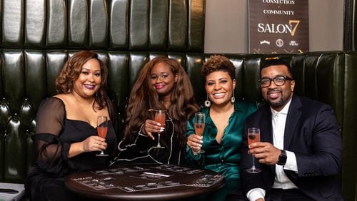 During the Salon x 7 BBS Legacy Awards held on Feb. 6 at The James Room in Atlanta, Samara B. Rivers, the founder of the Black Bourbon Society (second from right), said the event was inspired by the salon gatherings of the Harlem Renaissance during the 1920s and 1930s.