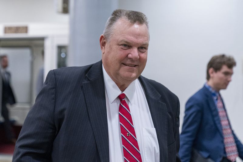 FILE - Sen. Jon Tester, D-Mont., walks to a vote on Capitol Hill, Sept. 6, 2023, in Washington. (AP Photo/Alex Brandon, File)