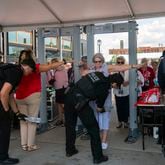 A security checkpoint at an entrance to the Fiserv Forum in Milwaukee, Wis., site of the Republican National Convention, on Monday, July 15, 2024. (Hiroko Masuike/The New York Times)