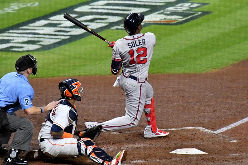 Jorge Soler hits his now-iconic three-run home run against the Astros in Game 6 of the 2021 World Series.