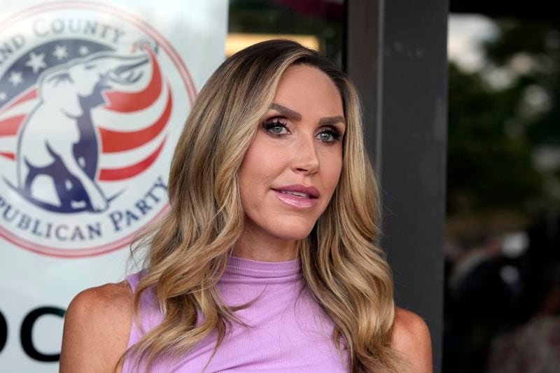 Republican National Committee Co-chair Lara Trump addresses the media at the Oakland County GOP Headquarters, Friday, June 14, 2024 in Bloomfield Hills, Mich. (AP Photo/Carlos Osorio)