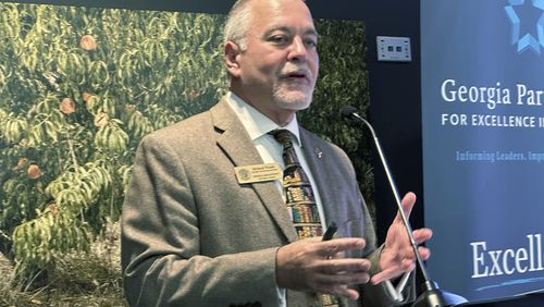 FILE - Georgia Superintendent of Schools Richard Woods speaks to reporters, Jan. 5, 2024, in Atlanta. Woods, an elected Republican, is refusing to provide state funding for the new Advanced Placement course in African American Studies. (AP Photo/Jeff Amy, File)