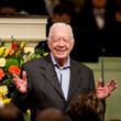 Former President Jimmy Carter turns 100 today. He is pictured here in 2015 teaching a Sunday School class at the Maranatha Baptist Church in his hometown of Plains.