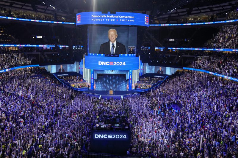 President Biden speaks during the Democratic National Convention Monday, Aug. 19, 2024, in Chicago. (AP Photo/J. Scott Applewhite)