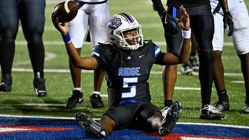 Peachtree Ridge quarterback Darnell Kelly (5) is ruled short of the goal line during the Norcross at Peachtree Ridge GHSA region football game on Friday, Sept. 20, 2024, in Suwanee, GA. (Jim Blackburn for the AJC)