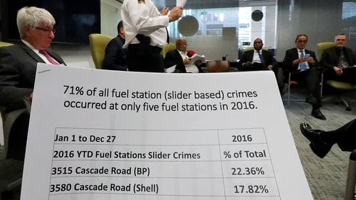 Fulton County Chief of Police Gary Stiles discusses slider based crimes during a community meeting about crime in South Fulton in January. Curtis Compton/ccompton@ajc.com AJC FILE PHOTO