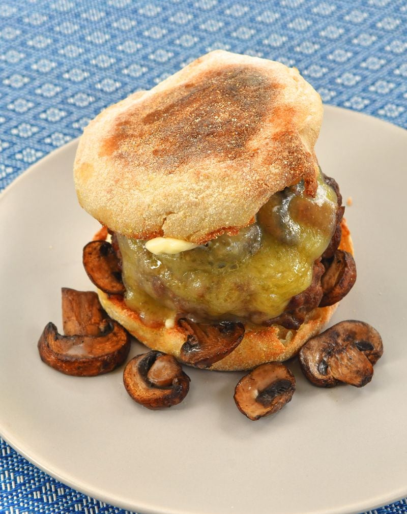Mushroom Swiss Broiled Burgers. (Chris Hunt for The Atlanta Journal-Constitution)