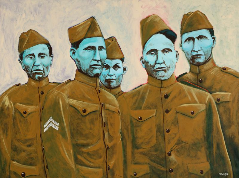 "WWI Choctaw Code Talkers" (2000) by Johnnie Lee Diacon. Photo: Courtesy of Johnnie Lee Diacon