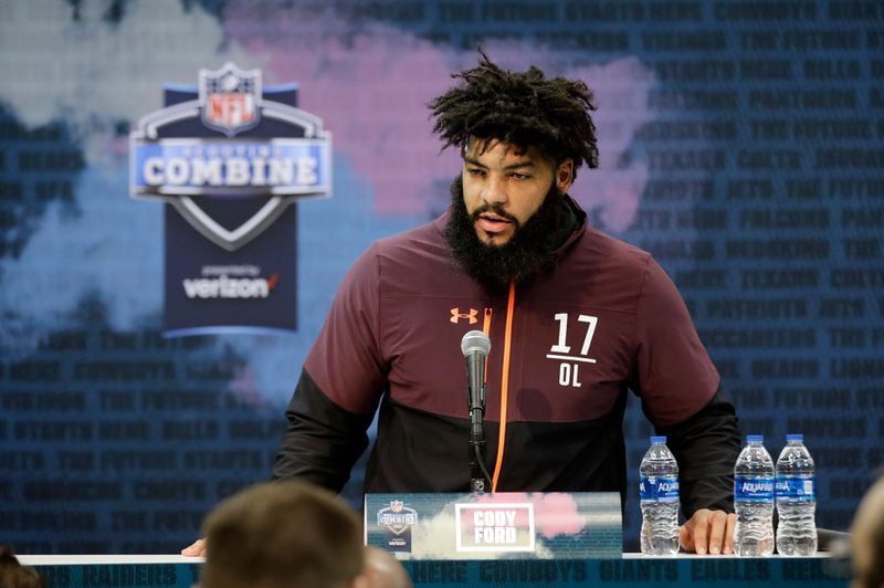 Oklahoma offensive lineman Cody Ford meets with the media at the NFL scouting combine.