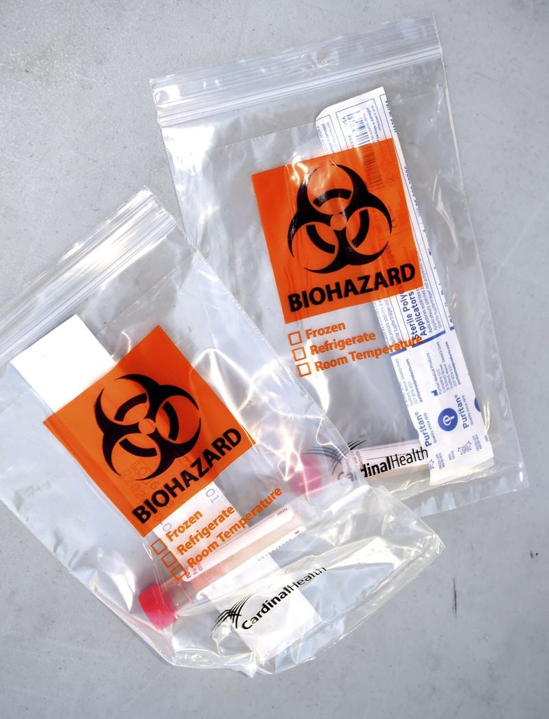 Coronavirus test kits at the drive up test facility in Augusta, Ga., Wednesday, March 18, 2020. MICHAEL HOLAHAN / THE AUGUSTA CHRONICLE VIA AP