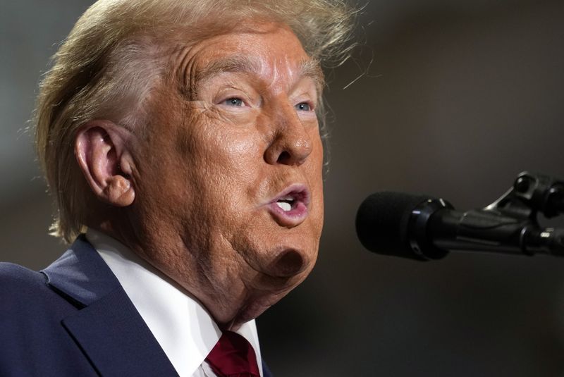 Republican presidential nominee former President Donald Trump speaks at a campaign rally Sunday, Sept. 29, 2024, in Erie, Pa. (AP Photo/Matt Rourke)