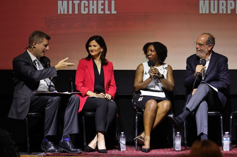 The AJC Politically Georgia team is holding an event in Savannah on Monday. Pictured, left to right, are Greg Bluestein, Patricia Murphy, Tia Mitchell and Bill Nigut.