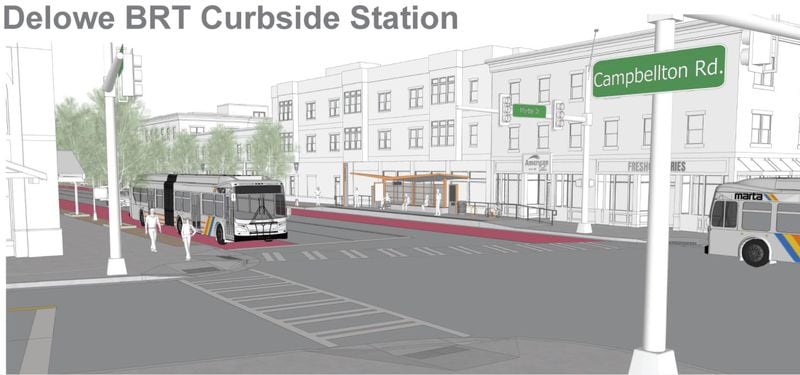 MARTA will choose between light rail and bus rapid transit for its new Campbellton Road transit line. Bus rapid transit would run in outside lanes. (Courtesy of MARTA)