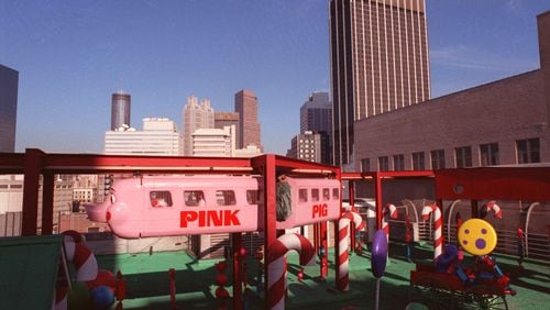 The Pink Pig monorail at Rich's in downtown Atlanta in 1990.