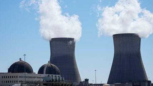 FILE -- The Vogtle nuclear plant's reactor units 1 and 2 are seen on Friday, May 31, 2024, in Waynesboro, Ga. (AP Photo/Mike Stewart, File)