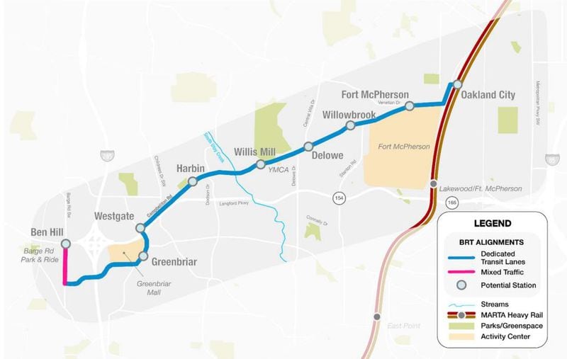 MARTA has proposed building a bus rapid transit line in the center of Campbellton Road in southwest Atlanta.