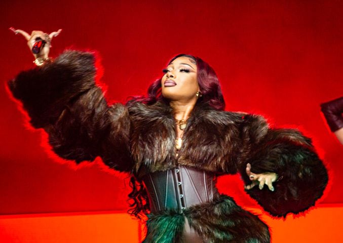 Megan Thee Stallion shut down the P&G stage Saturday with screaming fans, empowering rap, outfit changes and twerk-heavy choreography. She was among the performers at ONE Musicfest in Atlanta on Saturday, Oct. 28, 2023. (Ryan Fleisher for The Atlanta Journal-Constitution)