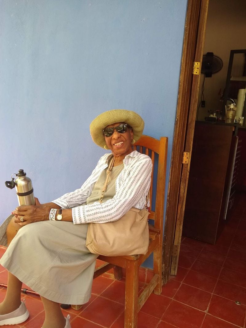 Margaret Jacobs donning a straw hat and sunglasses during one of her recent travels to Mexico.