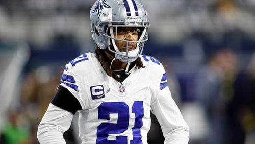 FILE - Dallas Cowboys defensive back Stephon Gilmore during an NFL wild-card playoff football game, Jan. 14, 2024 in Arlington, Texas. (AP Photo/Matt Patterson, file)